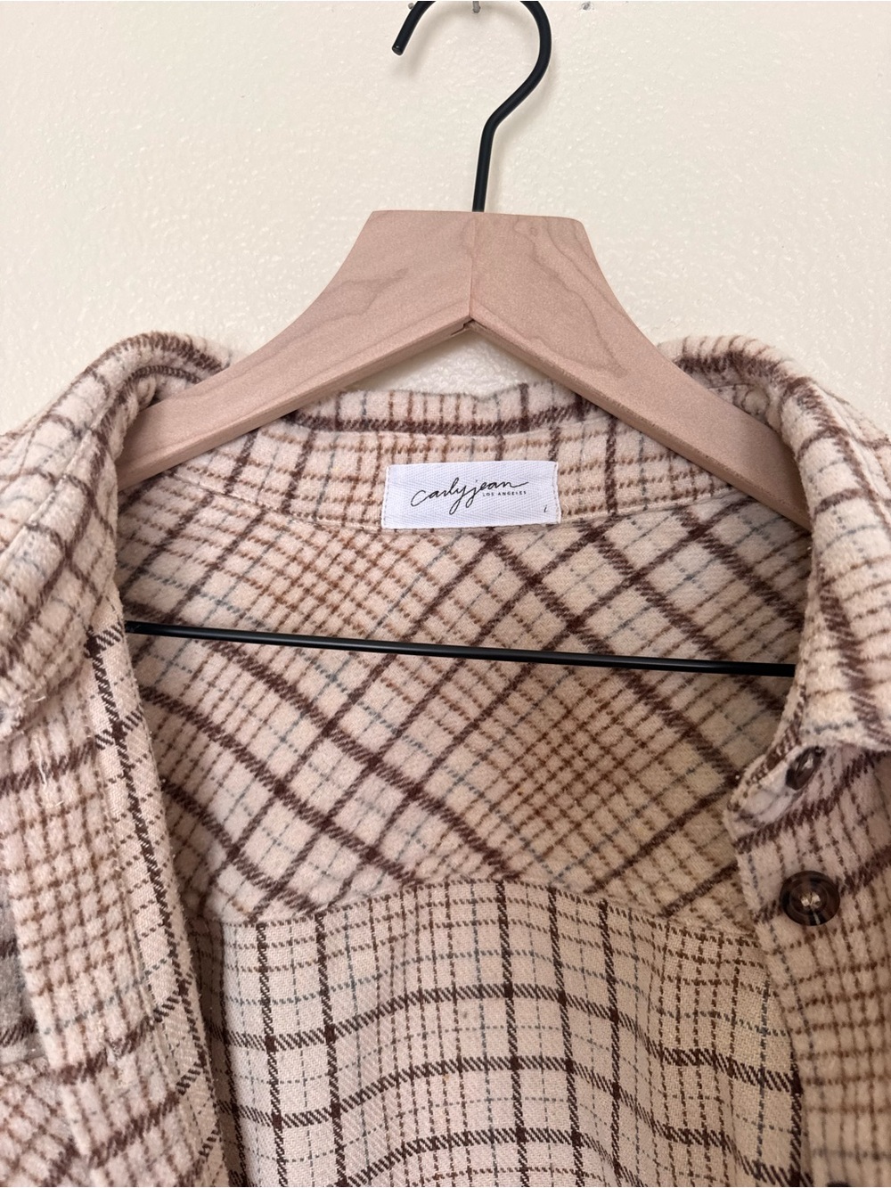 Carly Jean Los Angeles Plaid Button-Down Shirt Jacket - Beige & Brown - Picture 5 of 5